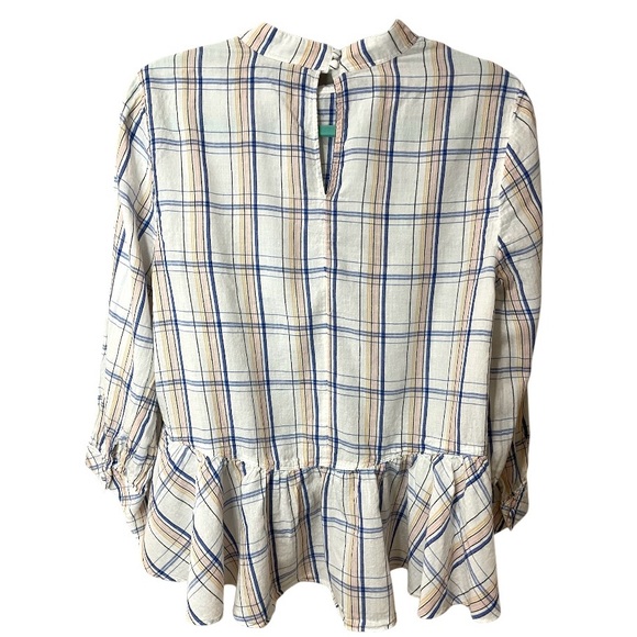 ANTHROPOLOGIE Maeve Plaid Ruffle Blouse Top Long Sleeve High Low Hem SZ 10 EUC - Picture 6 of 10